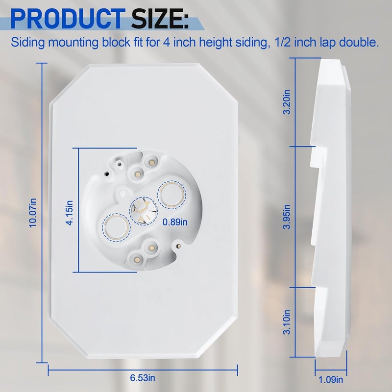 Pulems Siding Mounting Block 8141DBL, Vinyl Siding Mounting Block Outdoor Light Mount Plate Kit with Built-in Electrical Box for 1/2 inch Lap Double, White Outdoor Light Plate - Image 3